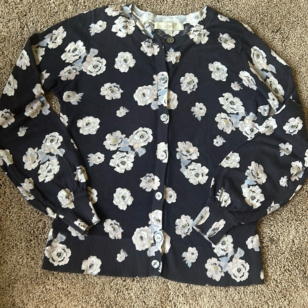 Loft 100% cotton floral cardigan size small